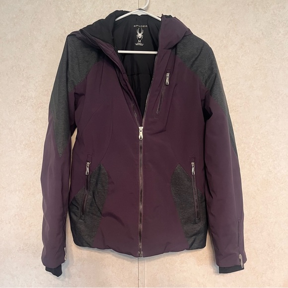 Spyder Jackets & Blazers - Spyder Women's Plum and Charcoal‎ Hooded Ski Jacket